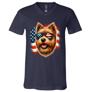 American Usa Flag Norfolk Terrier Terriers 4th Of July V-Neck T-Shirt