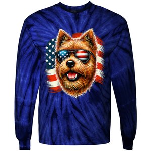 American Usa Flag Norfolk Terrier Terriers 4th Of July Tie-Dye Long Sleeve Shirt