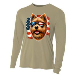 American Usa Flag Norfolk Terrier Terriers 4th Of July Cooling Performance Long Sleeve Crew