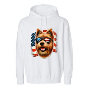 American Usa Flag Norfolk Terrier Terriers 4th Of July Garment-Dyed Fleece Hoodie