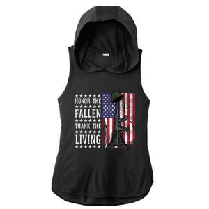 American Us Flag Honor The Fallen Thank Living Memorial Day Gift Ladies PosiCharge Tri-Blend Wicking Draft Hoodie Tank