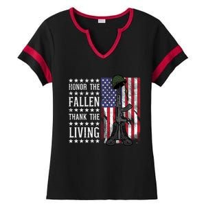 American Us Flag Honor The Fallen Thank Living Memorial Day Gift Ladies Halftime Notch Neck Tee