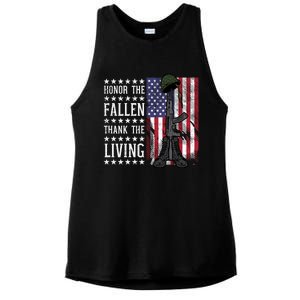 American Us Flag Honor The Fallen Thank Living Memorial Day Gift Ladies PosiCharge Tri-Blend Wicking Tank