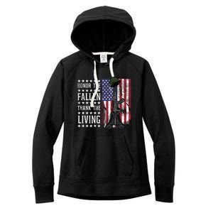 American Us Flag Honor The Fallen Thank Living Memorial Day Gift Women's Fleece Hoodie