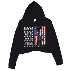 American Us Flag Honor The Fallen Thank Living Memorial Day Gift Crop Fleece Hoodie