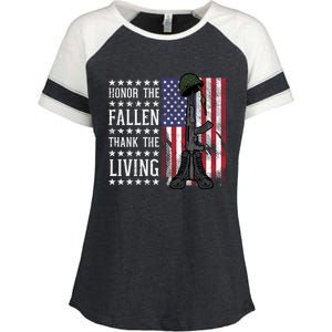 American Us Flag Honor The Fallen Thank Living Memorial Day Gift Enza Ladies Jersey Colorblock Tee