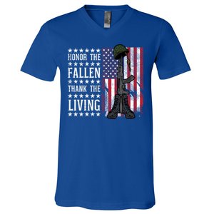 American Us Flag Honor The Fallen Thank Living Memorial Day Gift V-Neck T-Shirt