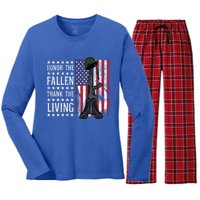 American Us Flag Honor The Fallen Thank Living Memorial Day Gift Women's Long Sleeve Flannel Pajama Set 