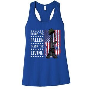 American Us Flag Honor The Fallen Thank Living Memorial Day Gift Women's Racerback Tank