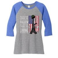 American Us Flag Honor The Fallen Thank Living Memorial Day Gift Women's Tri-Blend 3/4-Sleeve Raglan Shirt