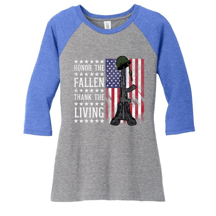 American Us Flag Honor The Fallen Thank Living Memorial Day Gift Women's Tri-Blend 3/4-Sleeve Raglan Shirt