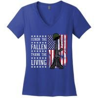 American Us Flag Honor The Fallen Thank Living Memorial Day Gift Women's V-Neck T-Shirt