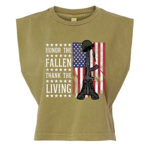 American Us Flag Honor The Fallen Thank Living Memorial Day Gift Garment-Dyed Women's Muscle Tee