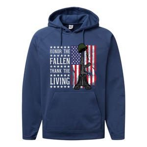 American Us Flag Honor The Fallen Thank Living Memorial Day Gift Performance Fleece Hoodie