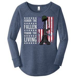 American Us Flag Honor The Fallen Thank Living Memorial Day Gift Women's Perfect Tri Tunic Long Sleeve Shirt