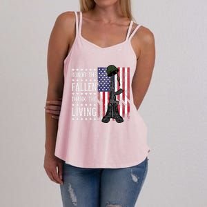 American Us Flag Honor The Fallen Thank Living Memorial Day Gift Women's Strappy Tank