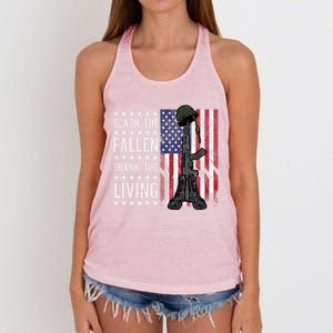 American Us Flag Honor The Fallen Thank Living Memorial Day Gift Women's Knotted Racerback Tank