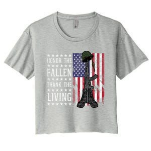 American Us Flag Honor The Fallen Thank Living Memorial Day Gift Women's Crop Top Tee