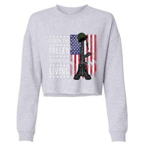 American Us Flag Honor The Fallen Thank Living Memorial Day Gift Cropped Pullover Crew