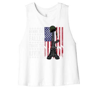 American Us Flag Honor The Fallen Thank Living Memorial Day Gift Women's Racerback Cropped Tank