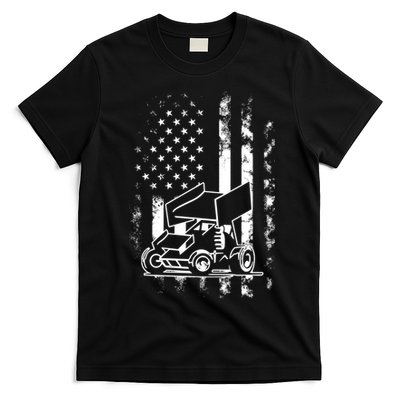 American Us Flag Sprint Car Racing Gift T-Shirt