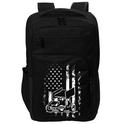 American Us Flag Sprint Car Racing Gift Impact Tech Backpack