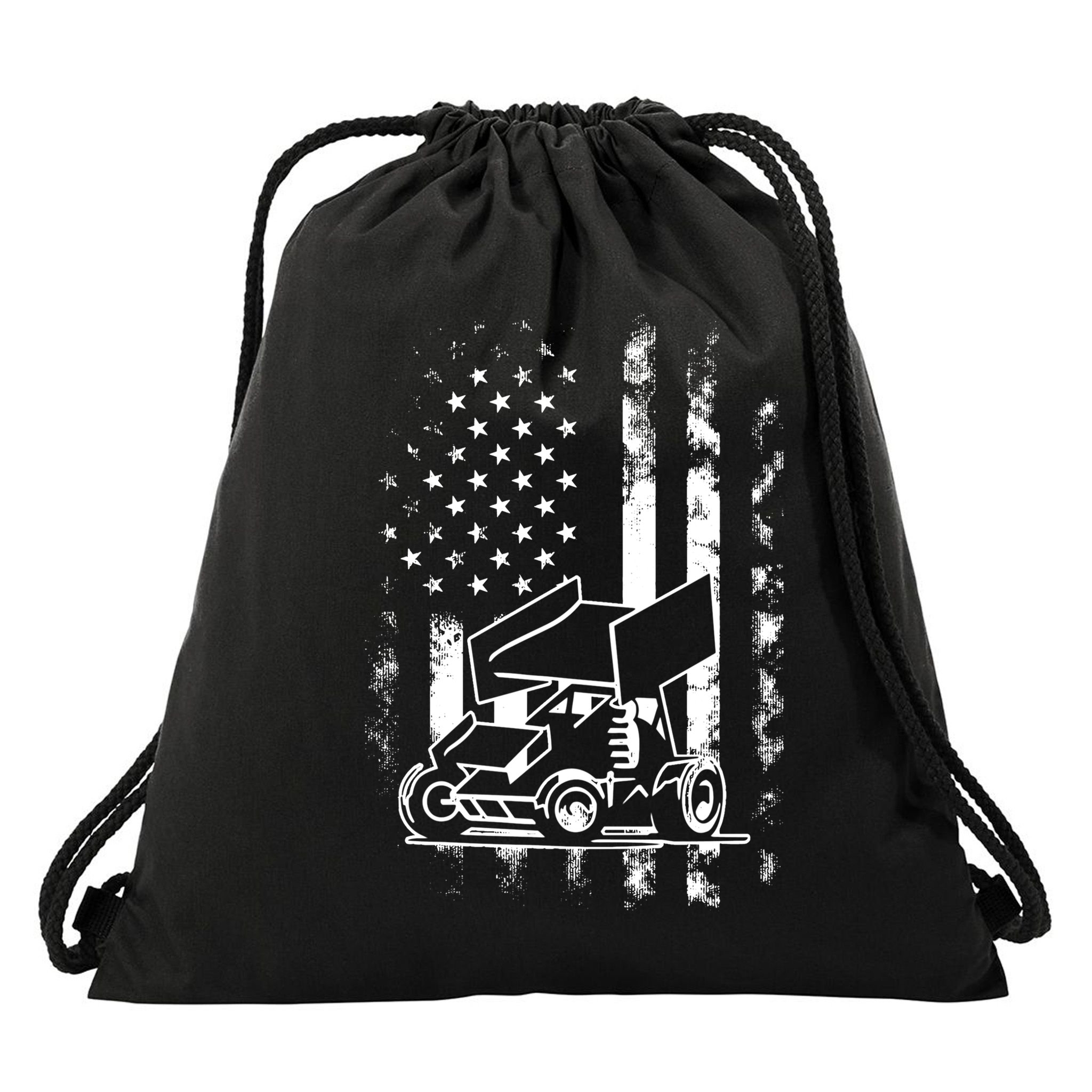 American Us Flag Sprint Car Racing Gift Drawstring Bag