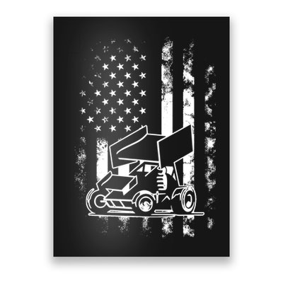 American Us Flag Sprint Car Racing Gift Poster