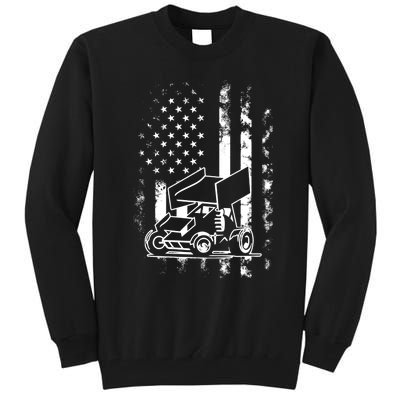 American Us Flag Sprint Car Racing Gift Tall Sweatshirt