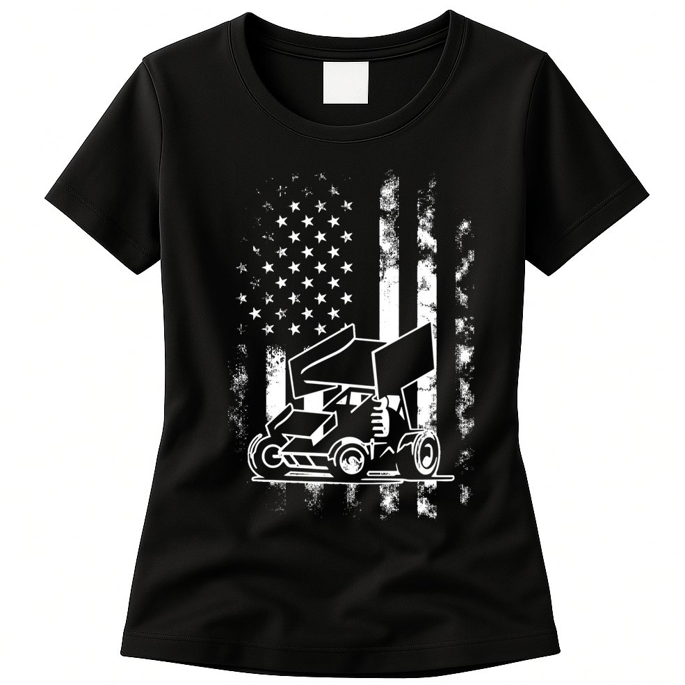 American Us Flag Sprint Car Racing Gift Womens T-Shirt