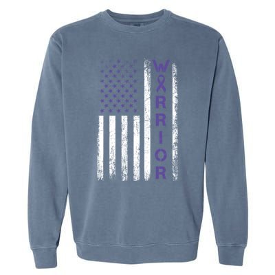 American Usa Flag Warrior Gift Crohns Disease Awareness Cool Gift Garment-Dyed Sweatshirt