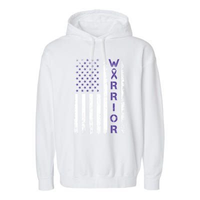 American Usa Flag Warrior Gift Crohns Disease Awareness Cool Gift Garment-Dyed Fleece Hoodie