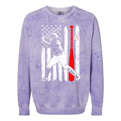 American Usa Flag Patriotic Vintage Baseball Flag Gift Colorblast Crewneck Sweatshirt