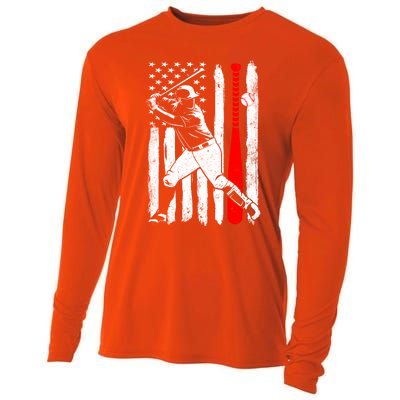 American Usa Flag Patriotic Vintage Baseball Flag Gift Cooling Performance Long Sleeve Crew