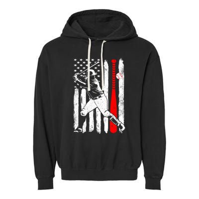 American Usa Flag Patriotic Vintage Baseball Flag Gift Garment-Dyed Fleece Hoodie