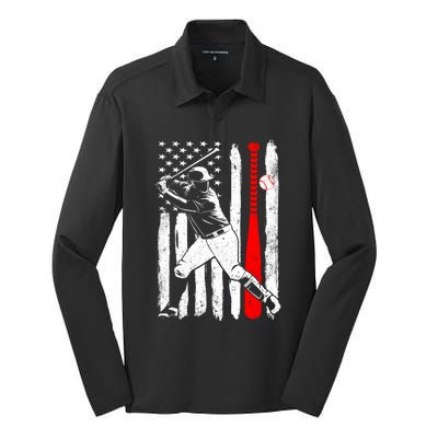 American Usa Flag Patriotic Vintage Baseball Flag Gift Silk Touch Performance Long Sleeve Polo