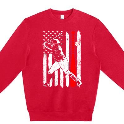 American Usa Flag Patriotic Vintage Baseball Flag Gift Premium Crewneck Sweatshirt