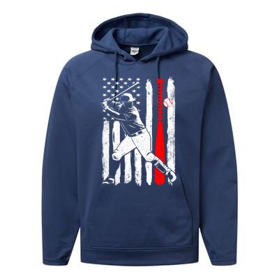 American Usa Flag Patriotic Vintage Baseball Flag Gift Performance Fleece Hoodie