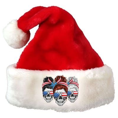 American Usa Flag Messy Bun Skull Mom 4th Of July Cute Gift Premium Christmas Santa Hat