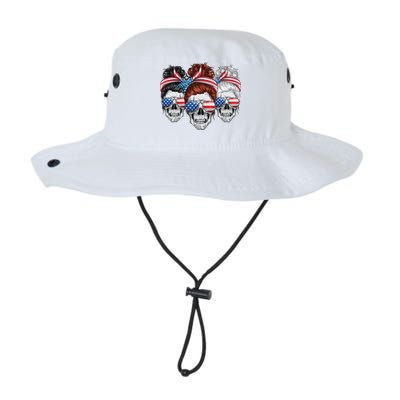 American Usa Flag Messy Bun Skull Mom 4th Of July Cute Gift Legacy Cool Fit Booney Bucket Hat