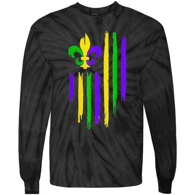 American US Flag Cajun Festival Funny Mardi Gras Carnival Tie-Dye Long Sleeve Shirt