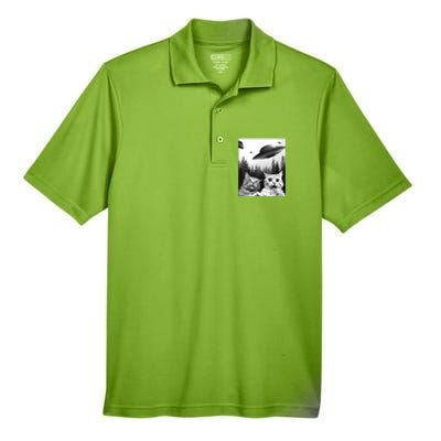 Alien UFO Funny Cat Selfie Men's Origin Performance Pique Polo