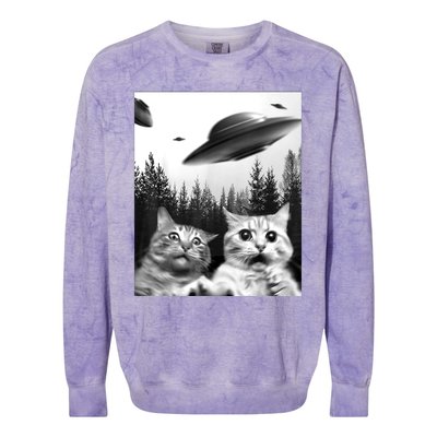 Alien UFO Funny Cat Selfie Colorblast Crewneck Sweatshirt