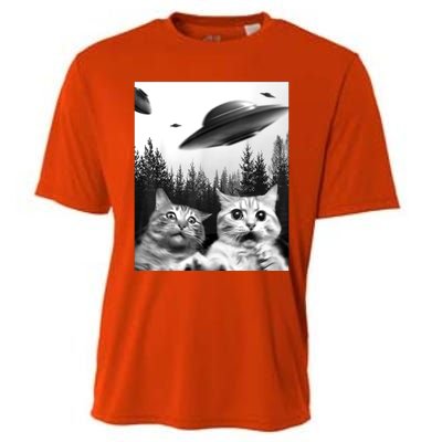 Alien UFO Funny Cat Selfie Cooling Performance Crew T-Shirt