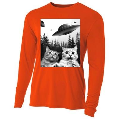 Alien UFO Funny Cat Selfie Cooling Performance Long Sleeve Crew