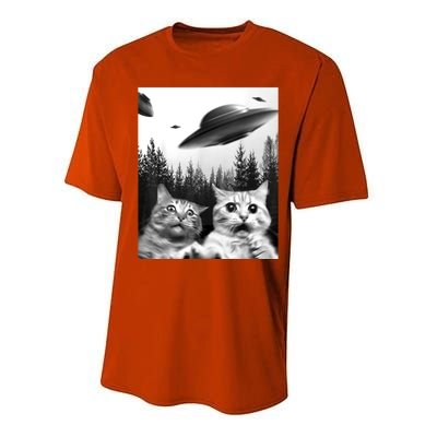 Alien UFO Funny Cat Selfie Performance Sprint T-Shirt