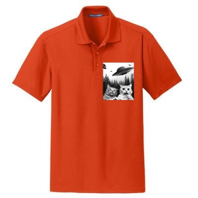 Alien UFO Funny Cat Selfie Dry Zone Grid Polo