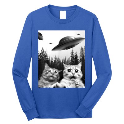 Alien UFO Funny Cat Selfie Long Sleeve Shirt