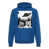 Alien UFO Funny Cat Selfie Premium Hoodie