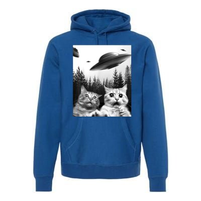 Alien UFO Funny Cat Selfie Premium Hoodie